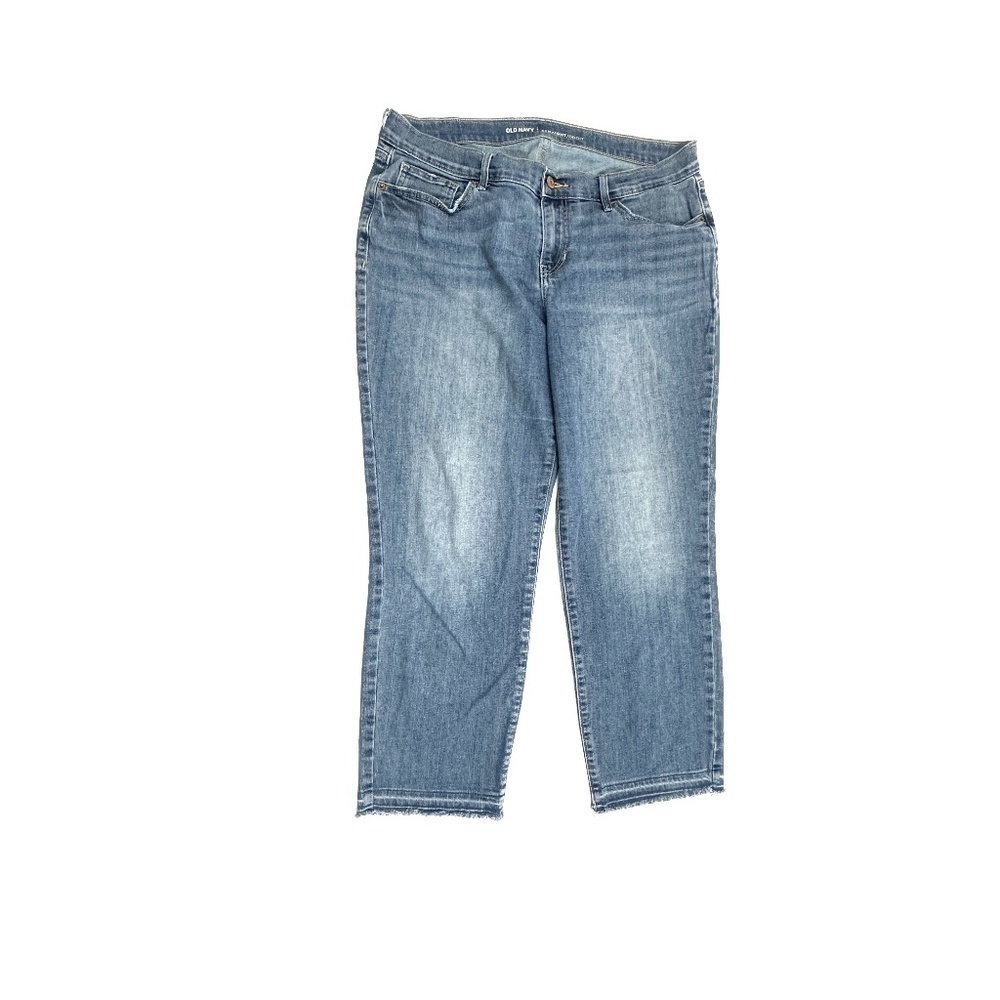 Old Navy Straight Mid Rise Crop Raw Hem Women's size 12 Medium Blue Denim jeans